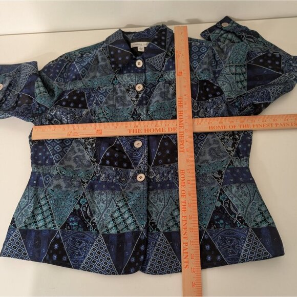 Coldwater Creek Paisley Patchwork Jacket Womens Size Large Blue Artsy Button Up - Picture 8 of 10